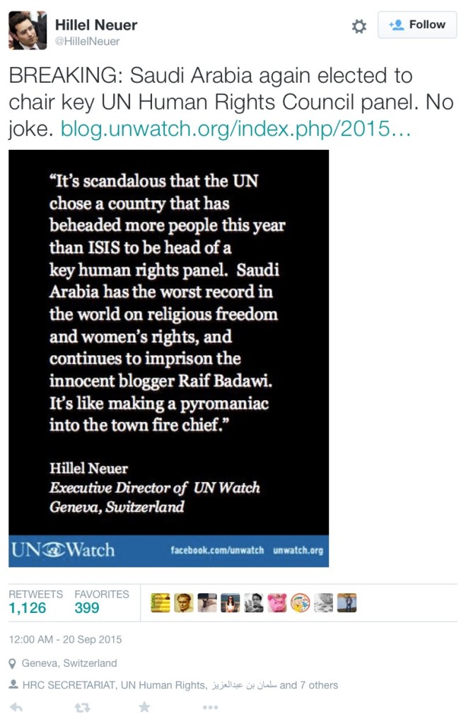 Hillel_Neuer_on_Twitter___BREAKING__Saudi_Arabia_again_elected_to_chair_key_UN_Human_Rights_Council_panel__No_joke__http___t_co_SDK6jt5DgG_http___t_co_smpQonsOYW_
