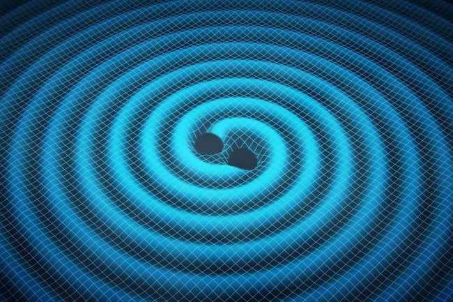 Artist's impression of gravitational waves caused by two merging black holes. PHOTO: SWINBURNE ASTRONOMY PRODUCTIONS