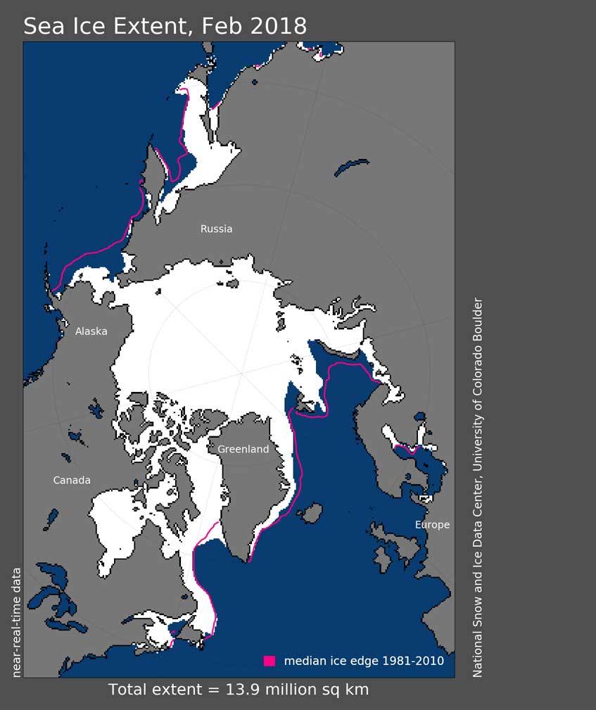 arctic sea ice extent - 6th March 2018