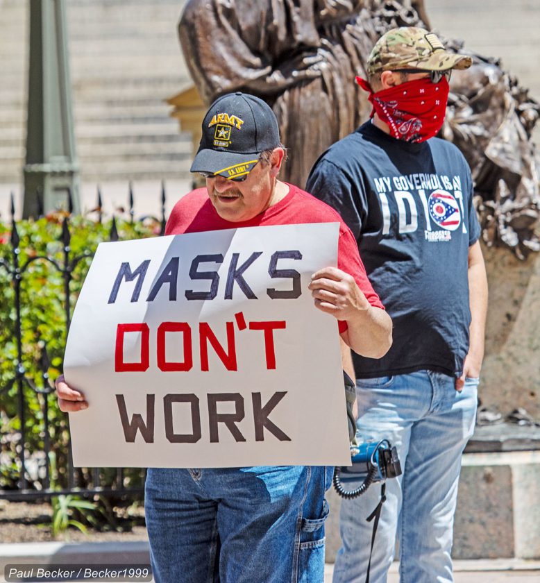 "Masks Don't Work", a protest placard in Ohio